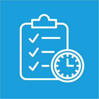 planning icon showing a clipboard with ticked items and a clock